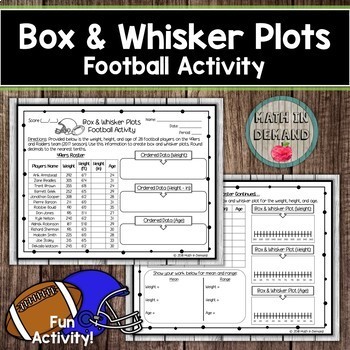 Preview of Box and Whisker Plot Football Activity (Statistics & Probability)