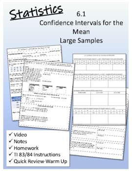 Preview of Statistics 6.1 Confidence Intervals for the Mean--Large Samples