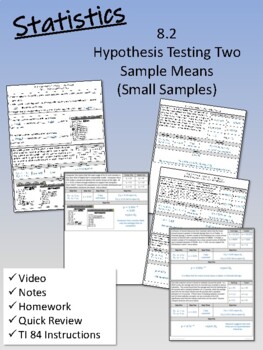 Preview of Statistics 8.2 Hypothesis Testing Two Sample Means (Small Samples)