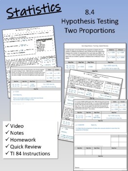 Preview of Statistics 8.4 Hypothesis Testing Two Proportions