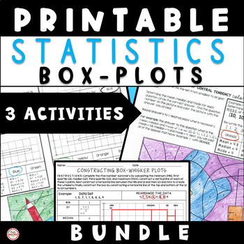 Preview of Statistics Box Plot & Measures of Central Tendency Worksheet Bundle 8th Grade
