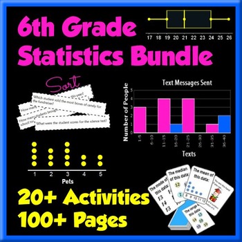 Preview of Statistics Bundle - 6th Grade - 23 Activities 150+ Pages