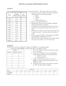Preview of Statistics, Counting, and Probability Activity