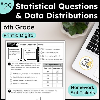 Preview of Statistics & Data Distributions Worksheet L29 6th Grade iReady Math Exit Tickets
