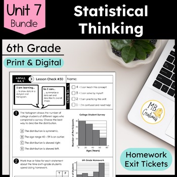 Preview of Statistics Data Distributions Worksheets/Exit Tickets-iReady Math Grade 6 Unit 7