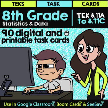 Preview of Statistics & Data ★ Math TEK 8.11A 8.11B 8.11C ★ Digital 8th Grade Math Review