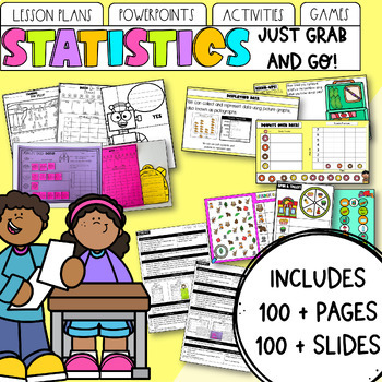 Preview of Statistics & Data | Maths Unit: Lessons, PowerPoint, Activities & Games