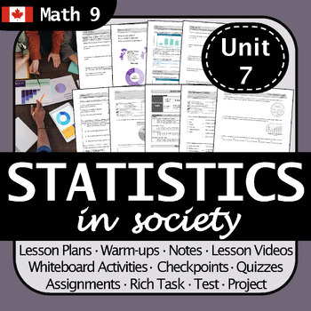 Preview of BC Math 9 Statistics in Society Unit: No Prep | Engaging Lessons + Project