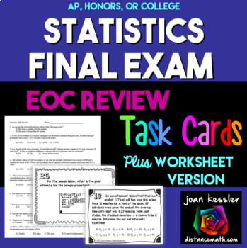 Preview of Statistics Final Review Task Cards plus Practice Test