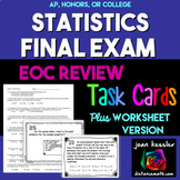 Statistics Final Review Task Cards plus Practice Test