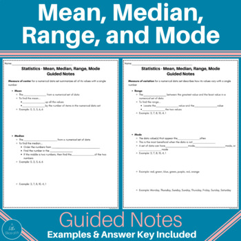 Preview of Statistics | Guided Notes | Mean | Median | Mode | Range | Math | Data Analysis