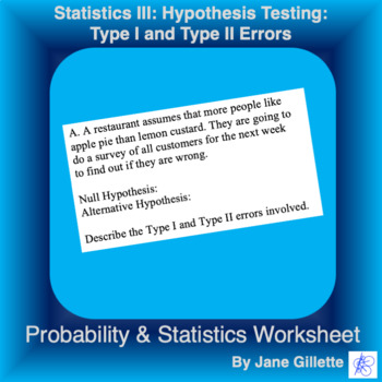 Preview of Statistics III: Hypothesis Testing: Type I and Type II Errors