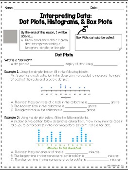Preview of Statistics: Interpreting Data- Dot Plots, Histograms, & Box Plots Notes & HW
