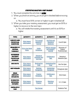 Preview of Statistics Mastery Unit Packet