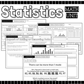 Preview of Statistics Math Packet {Data, Charts, Graphs, Mean, Median, Mode, Range, Spread}