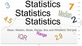 Preview of Statistics (Mean, Median, Mode, Box and Whiskers, with the five number summary