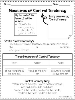 Preview of Statistics: Measures of Central Tendency Notes & Practice