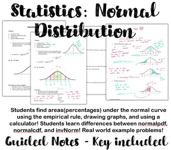 Preview of Statistics: Normal Distribution (normalcdf, invNorm, applied problems)