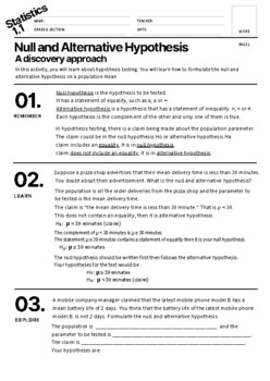 Preview of Statistics Null and Alternative Hypothesis Discovery approach