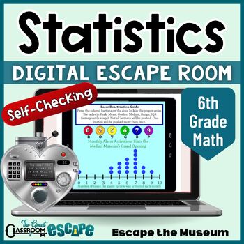 Preview of 6th Grade Math Data Analysis & Statistics Activity Digital Escape Room Game