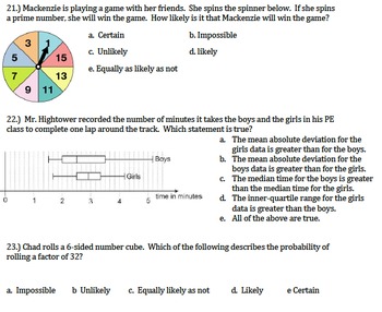 Preview of Statistics & Probability Exam, Jeopardy and Study Guide 7th Grade Math