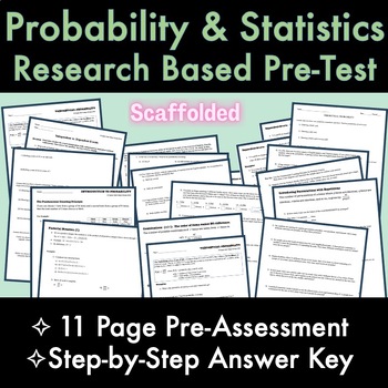 Preview of Statistics & Probability RESEARCH BASED 11-Page PreTest/PreAssessment with Key