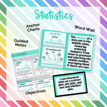 Preview of Statistics Set: Guided Notes, Anchor Charts, Word Wall, Objective Posters