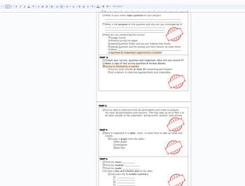 Preview of Statistics Survey project Discovery (broken down into sections) with Rubric