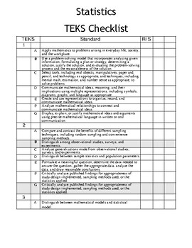 Preview of Statistics TEKS Checklist