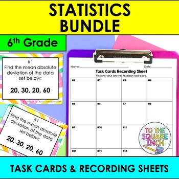 Preview of 6th Grade Math Statistics Task Cards Activity Bundle