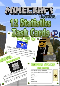 Preview of Statistics Task Cards - Minecraft Themed - NZ level 2 unit AGES 7-10 NO PREP