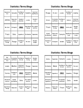Preview of Statistics Terms Review Bingo - (100) Different Cards - Print, Cut, & Play!