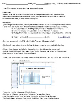 Preview of Statistics Unit 2 Activity - Spreadsheets and Heartbeats (1 day)