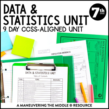 Preview of Data and Statistics Unit | Random Sampling, Dot Plot, & Box Plot 7th Grade Notes