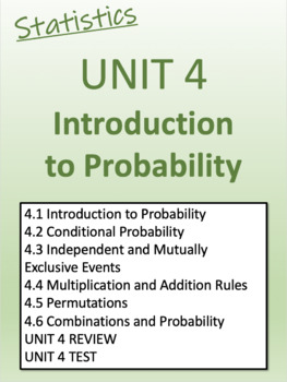 Preview of Statistics Unit 4--Introduction to Probability