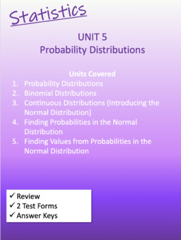 Preview of Statistics Unit 5:  Introduction to Probability Distributions