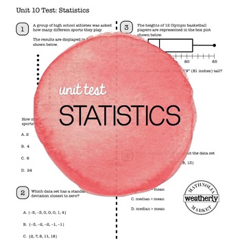 Preview of STATISTICS Unit Test CC Algebra 1