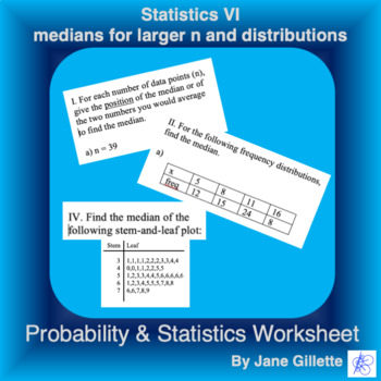 Preview of Statistics VI - medians for larger n and distributions