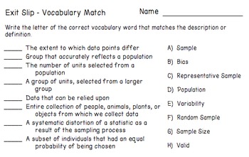 sample document 5 mb Vocabulary  Statistics and Activity, Worksheet Matching