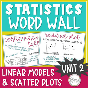Preview of Statistics Word Wall Posters - Scatter Plot, Linear Model, Residual, Correlation