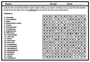 Preview of Statistics, Word Search Worksheet