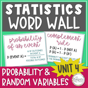 Preview of Statistics Word Wall Posters Probability Rules & Random Variables | AP Unit 4