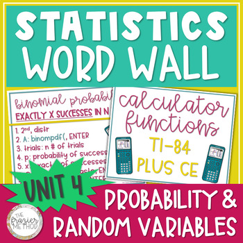 Preview of Statistics Word Wall Posters TI-84 Plus CE Calculator Geometric Binomial Unit 4