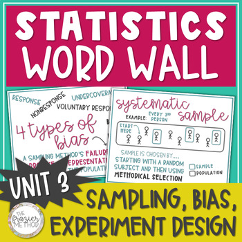Preview of Statistics Word Wall Posters Sampling Methods, Bias, Experiment Design AP Unit 3