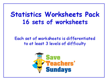 Preview of Statistics Worksheets Bundle/Pack (16 sets for 2nd-4th grade)