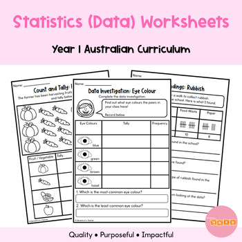 Preview of Statistics and Data Maths Worksheets: Year 1, Australian Curriculum