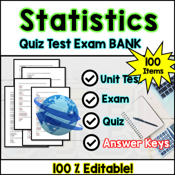 Preview of Statistics and Probability Exam Bank - Test and Quiz Questions Editable