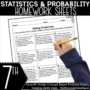Preview of 7th Grade Math Homework Sheets Statistics and Probability Math Worksheet