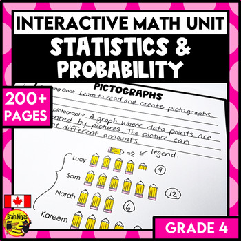 Preview of Statistics Graphing and Probability Interactive Math Unit | Grade 4