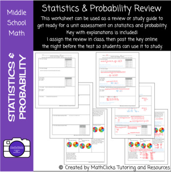 Statistics and Probability Unit Review and Study Guide by MathClicks